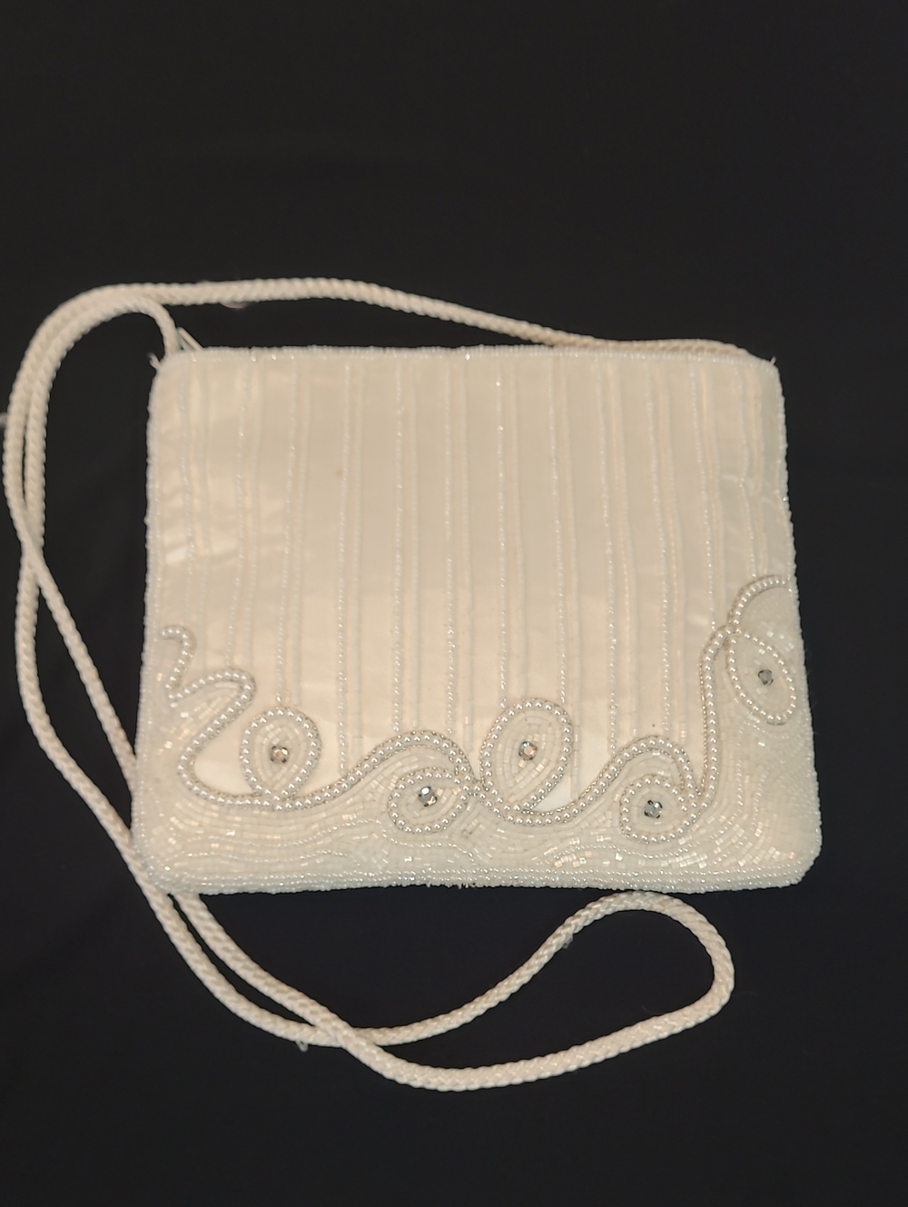 Carla Marchi White Satin Beaded Evening Shoulder Bag
